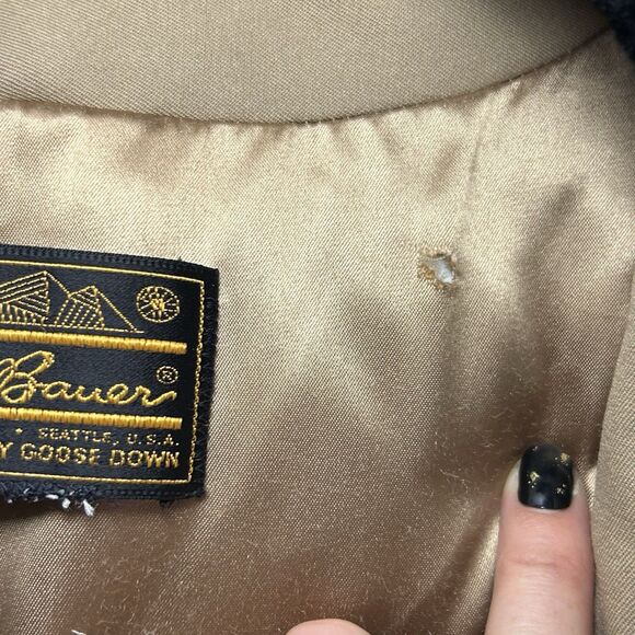 Vintage Eddie Bauer Goose Down Trench Coat Fur Collar Belted Button Up Men L USA - Picture 12 of 16